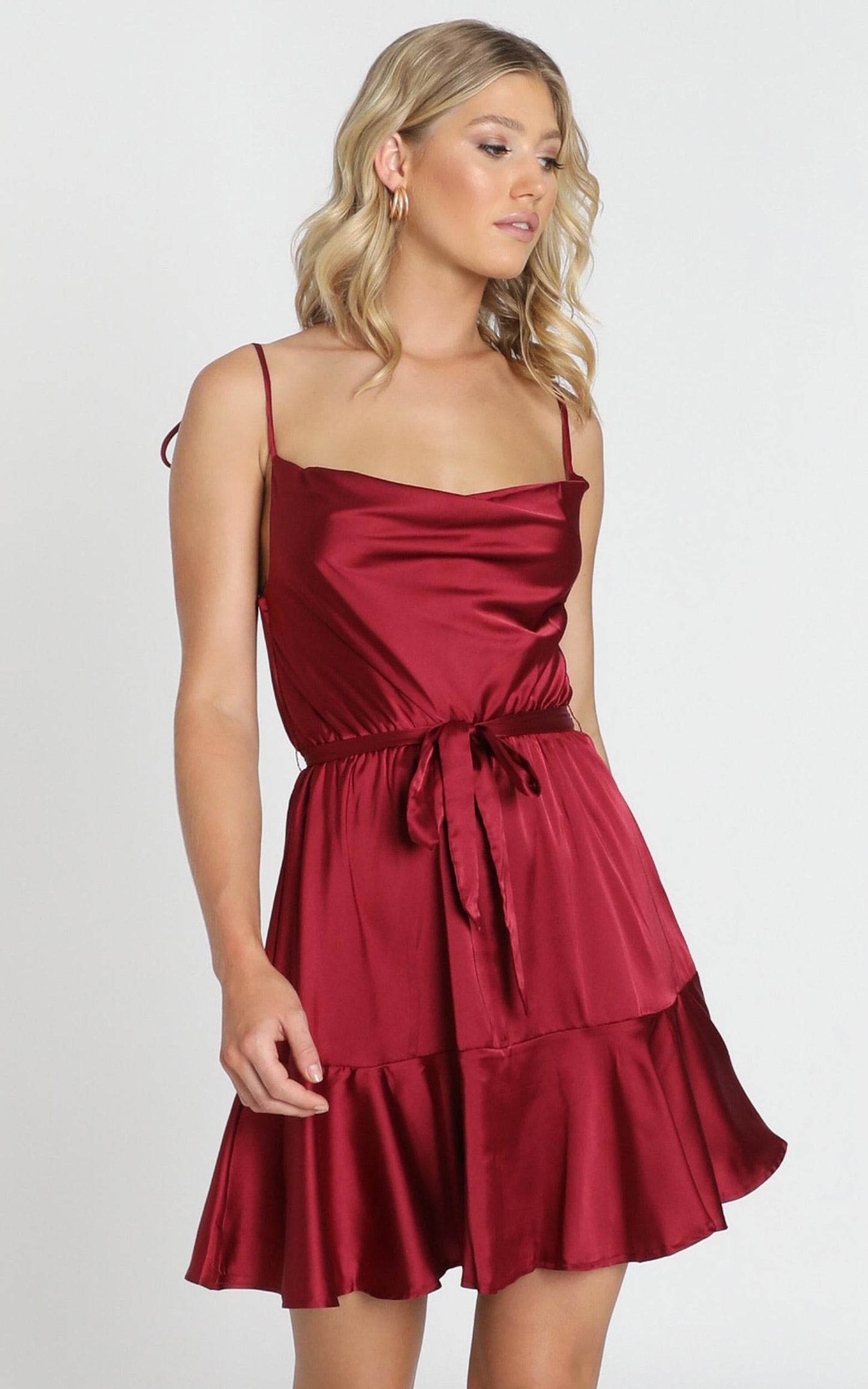 Like You Never Know Dress In Wine Satin