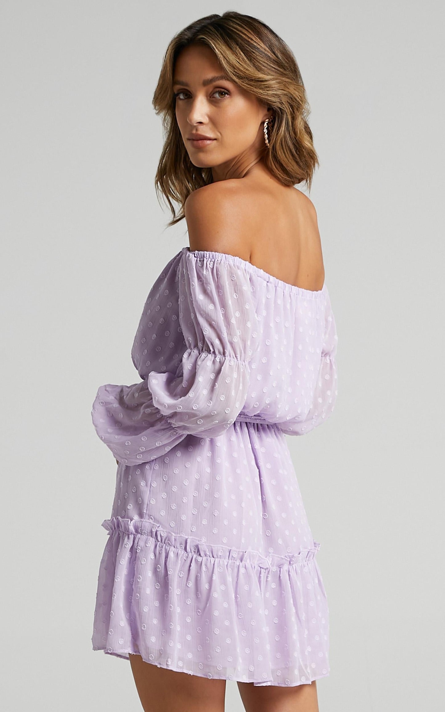 Party Life Mini Dress - Off Shoulder Tie Waist Dress in Lilac