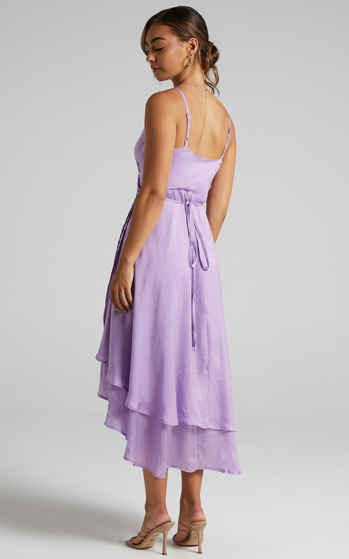 Between Fantasy Midi Dress in Lilac Satin