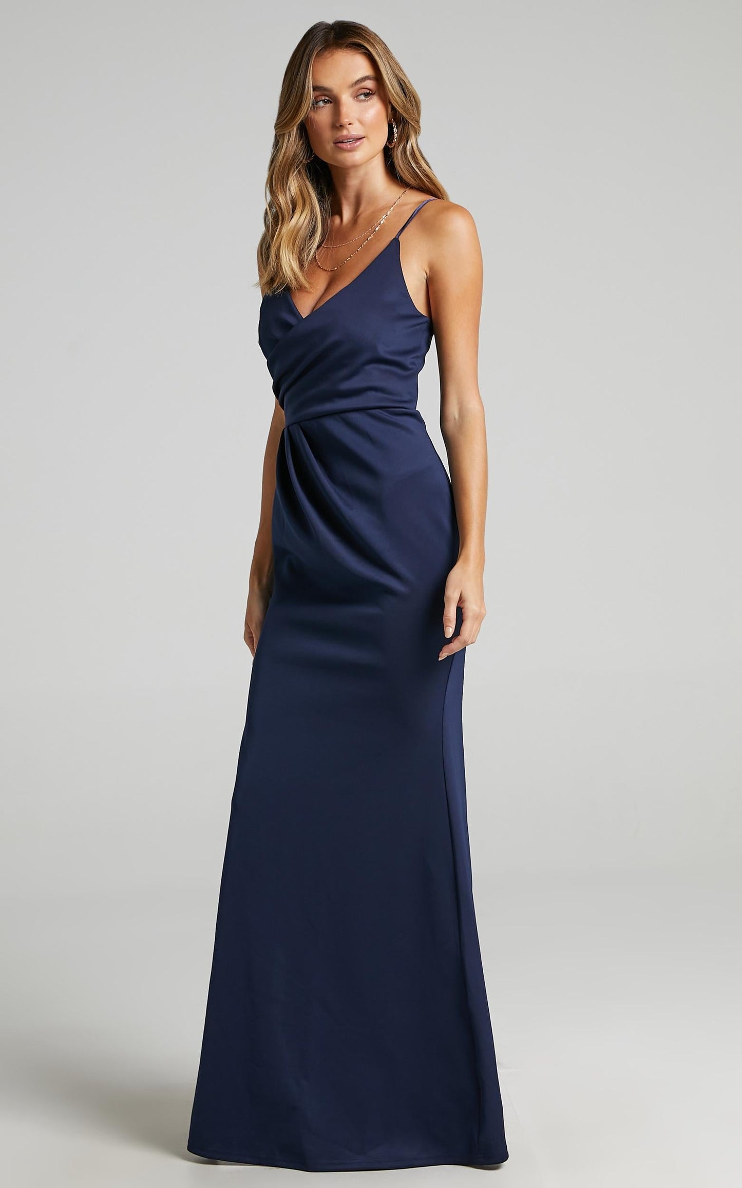 Linking Love maxi Dress - Plunge Neck Slip Dress in Navy
