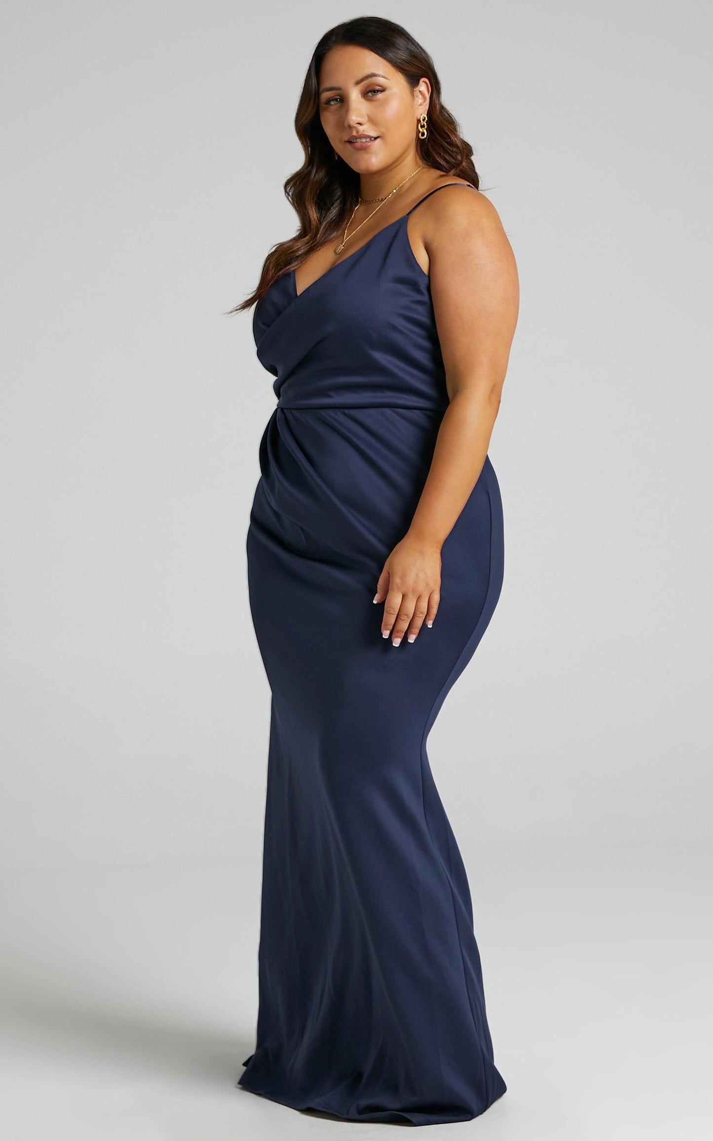 Linking Love maxi Dress - Plunge Neck Slip Dress in Navy