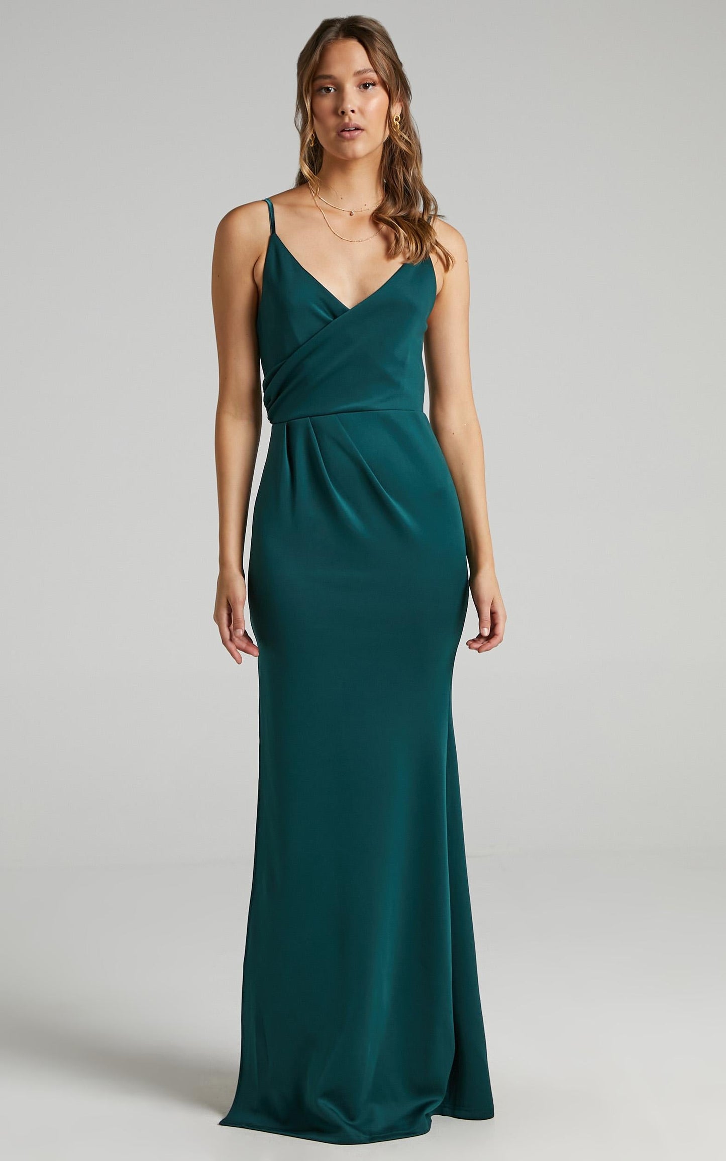 Linking Love maxi Dress - Plunge Neck Slip Dress in Emerald