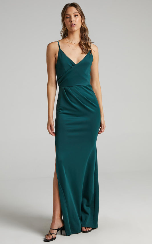Linking Love maxi Dress - Plunge Neck Slip Dress in Emerald