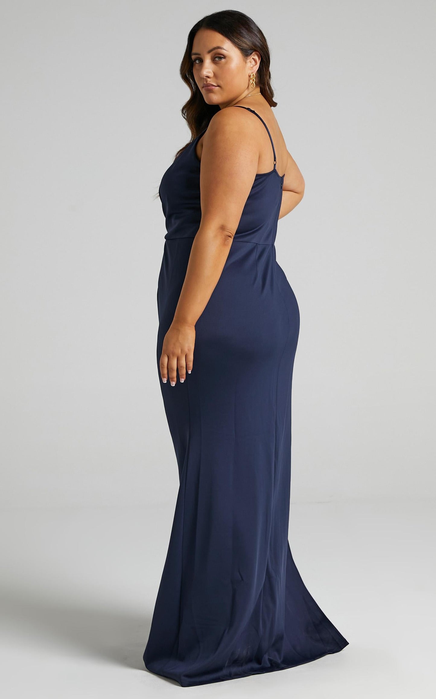 Linking Love maxi Dress - Plunge Neck Slip Dress in Navy