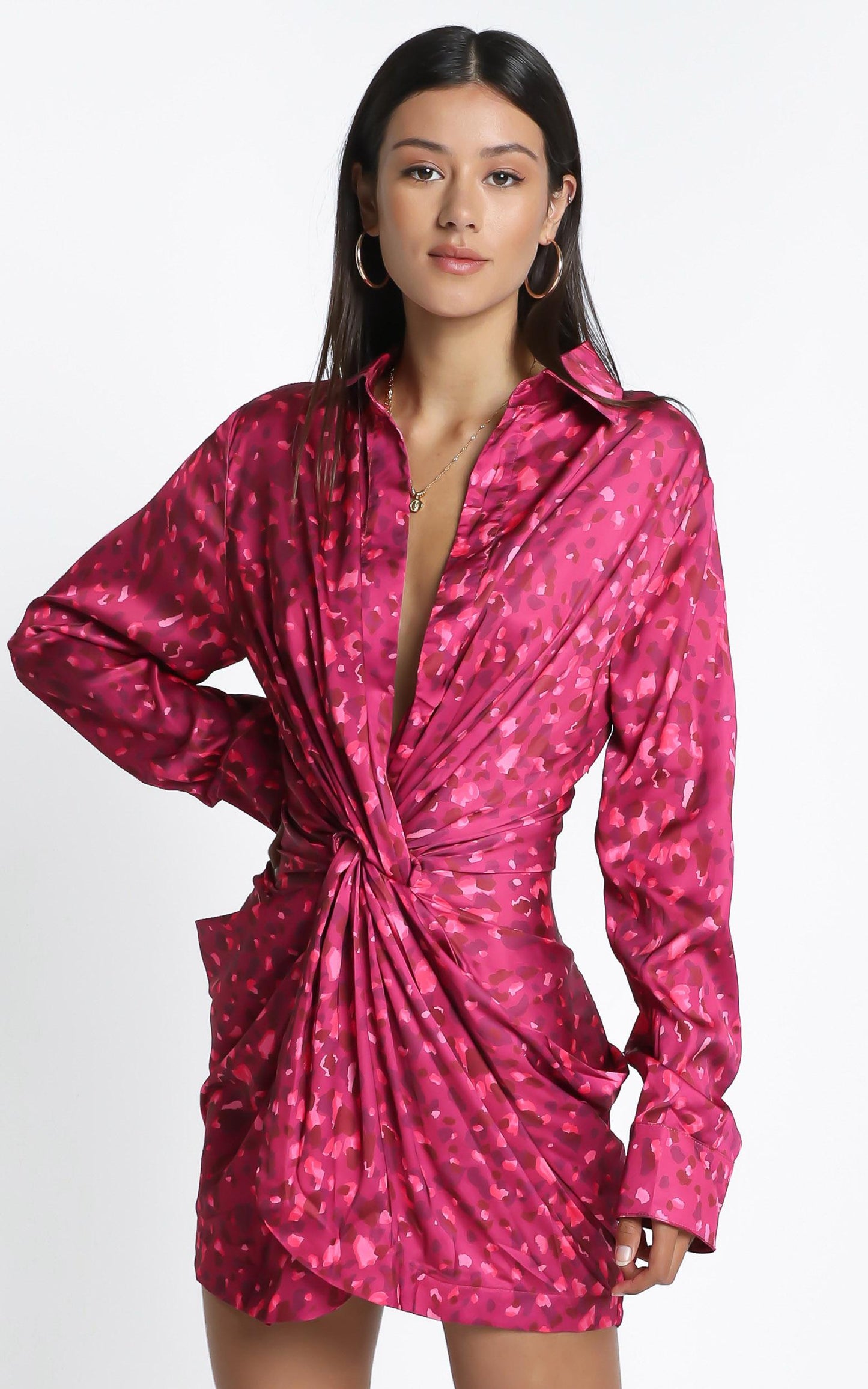 Lioness - Hey You Shirt Dress in Pink Leopard