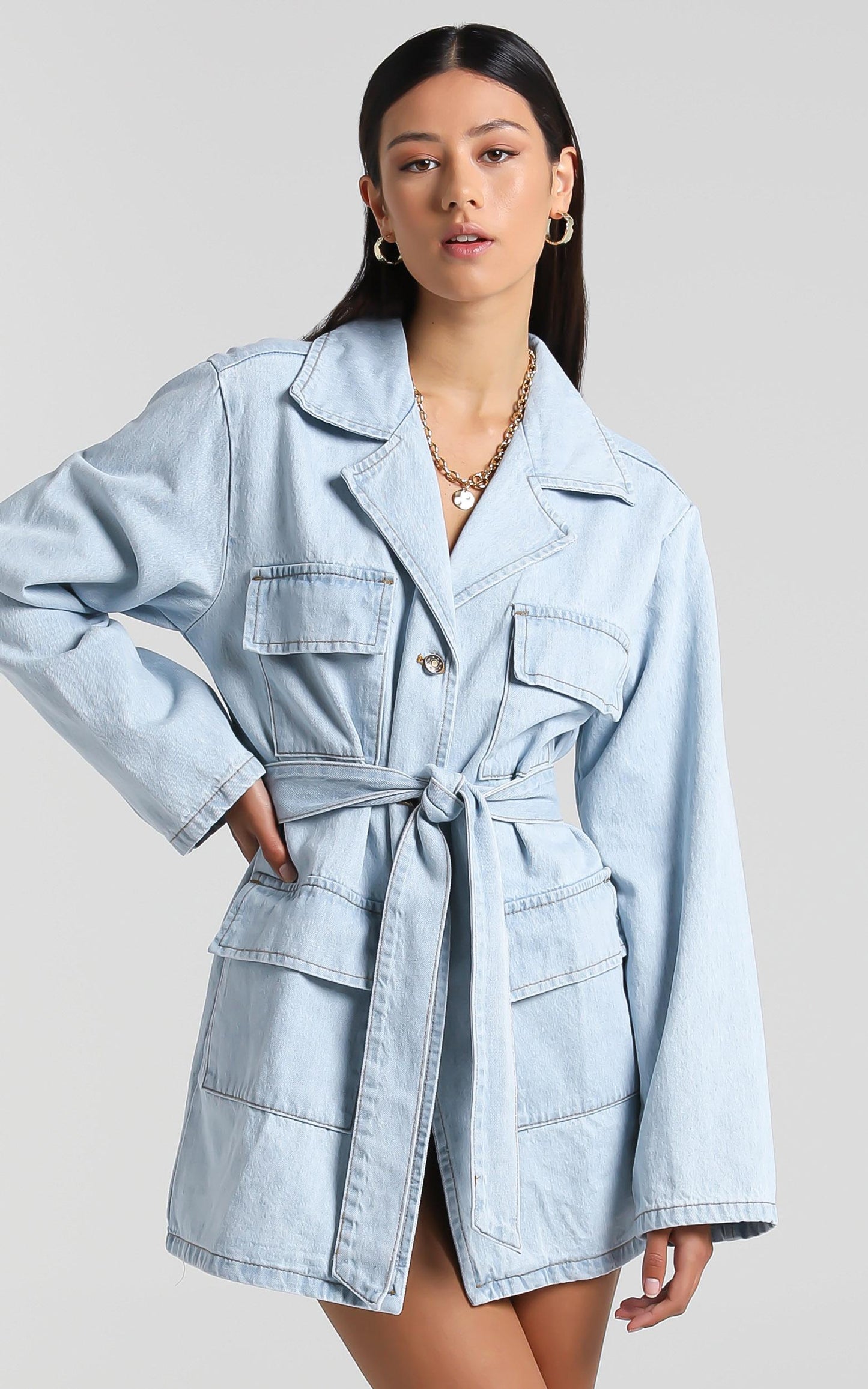 Lioness - Victory Boulevard Mini Dress in Light Wash