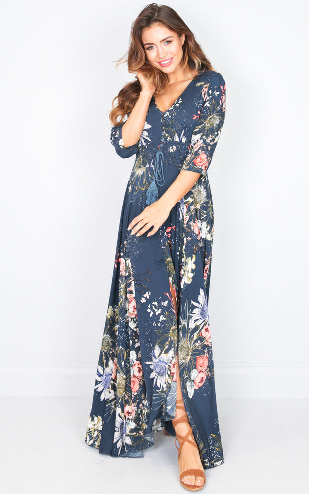 Lone Traveller Maxi Dress In Teal Floral