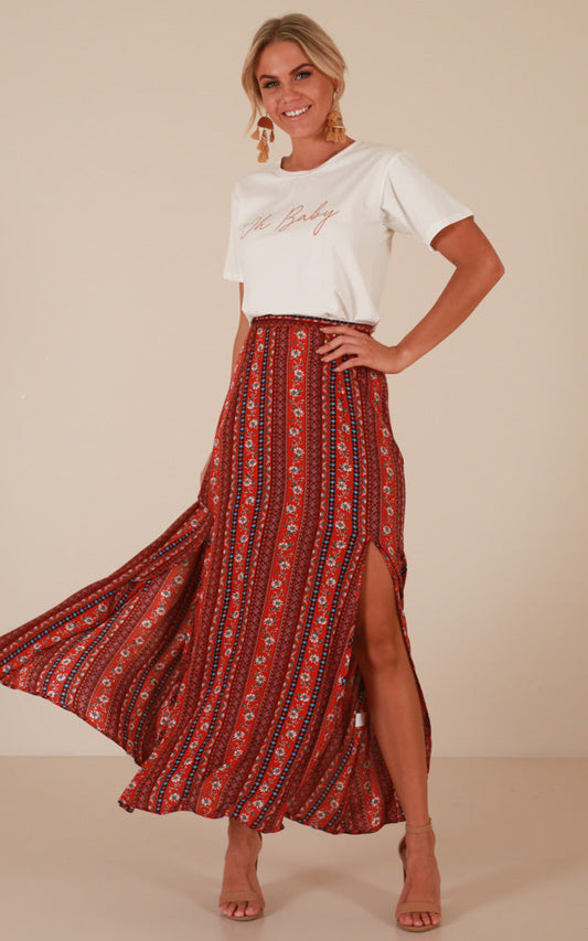 Longest Day Maxi Skirt In Red Print
