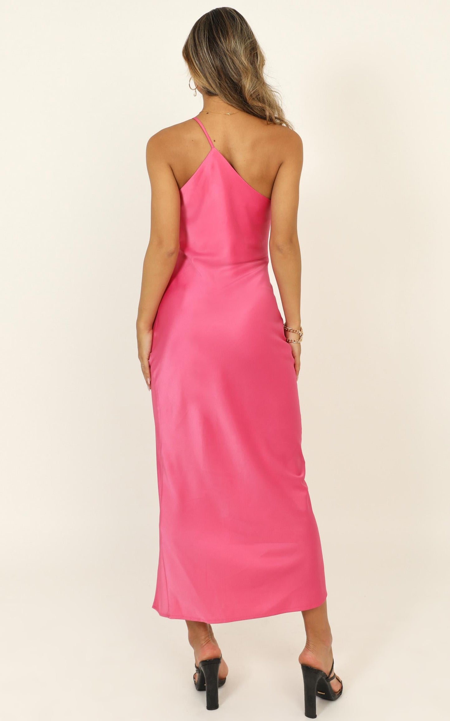 Look Me Up Dress In Hot Pink Satin