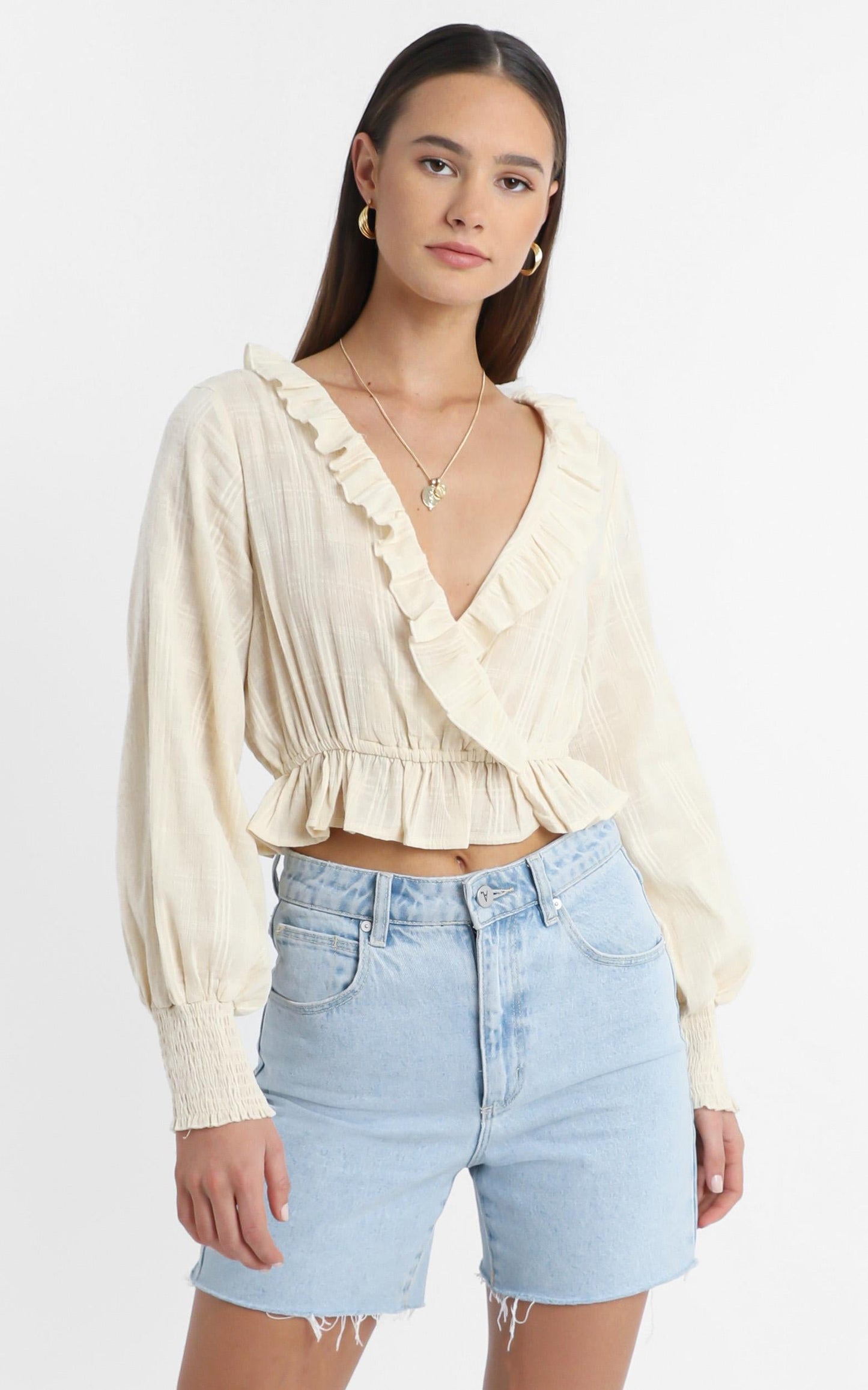 Luella Long Sleeve Top in Beige Check