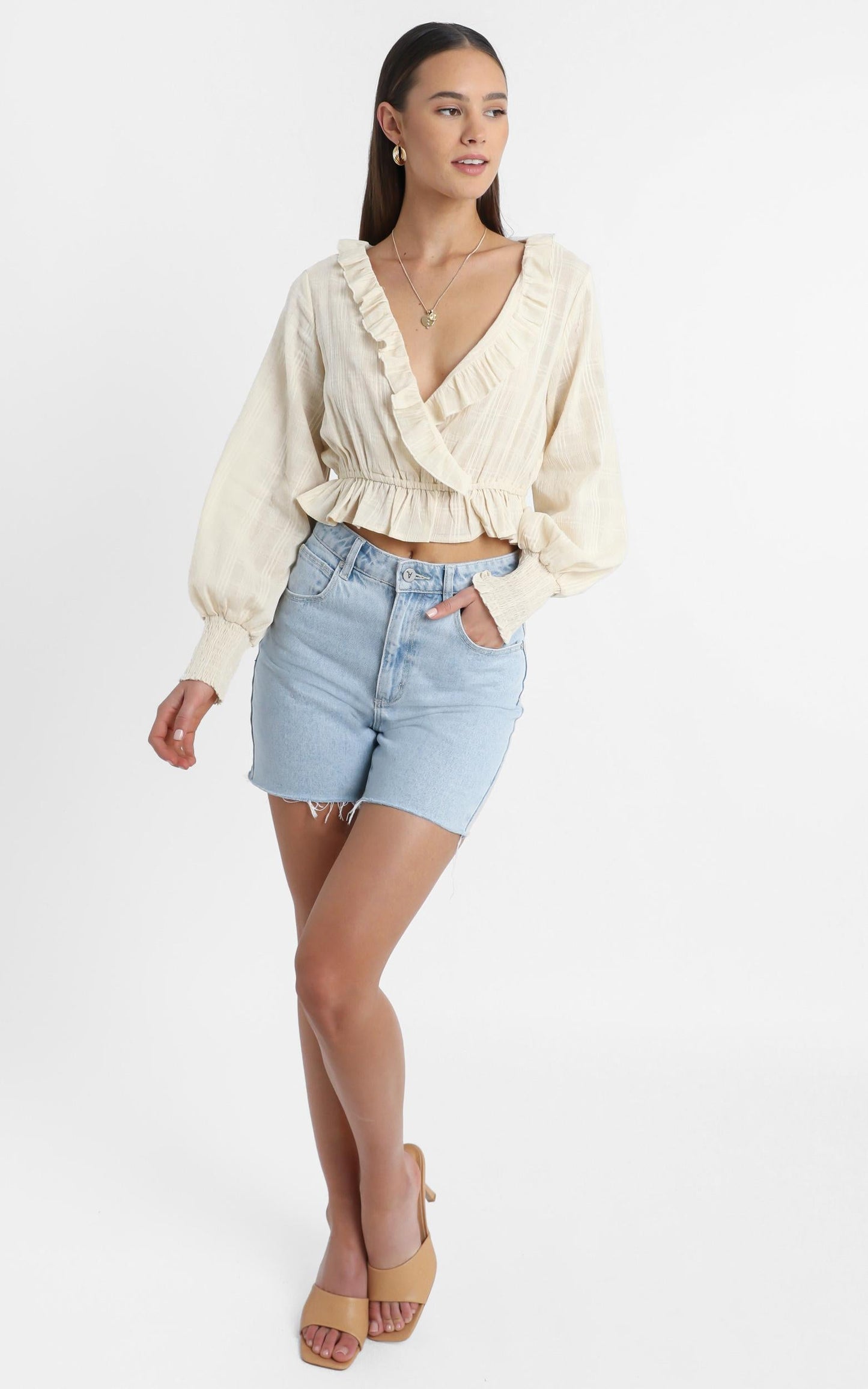 Luella Long Sleeve Top in Beige Check