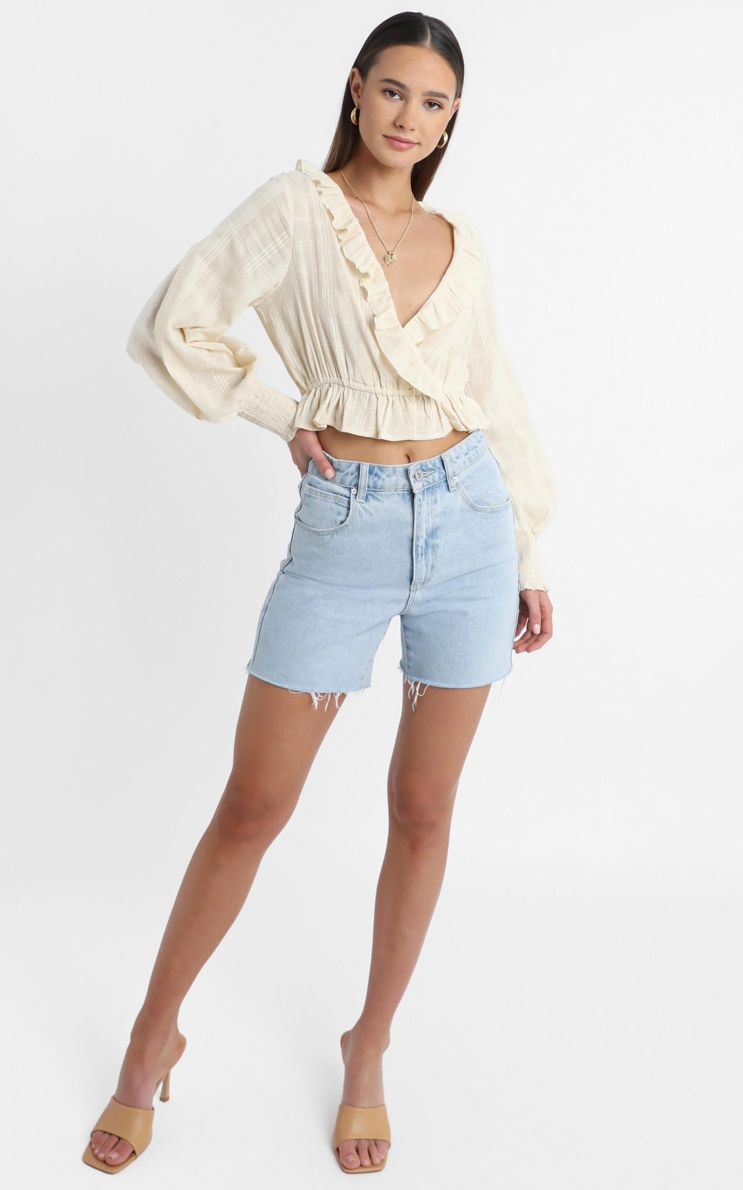 Luella Long Sleeve Top in Beige Check