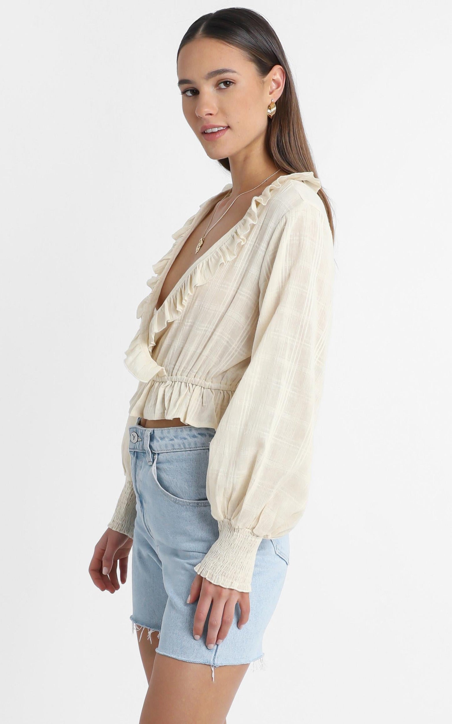 Luella Long Sleeve Top in Beige Check