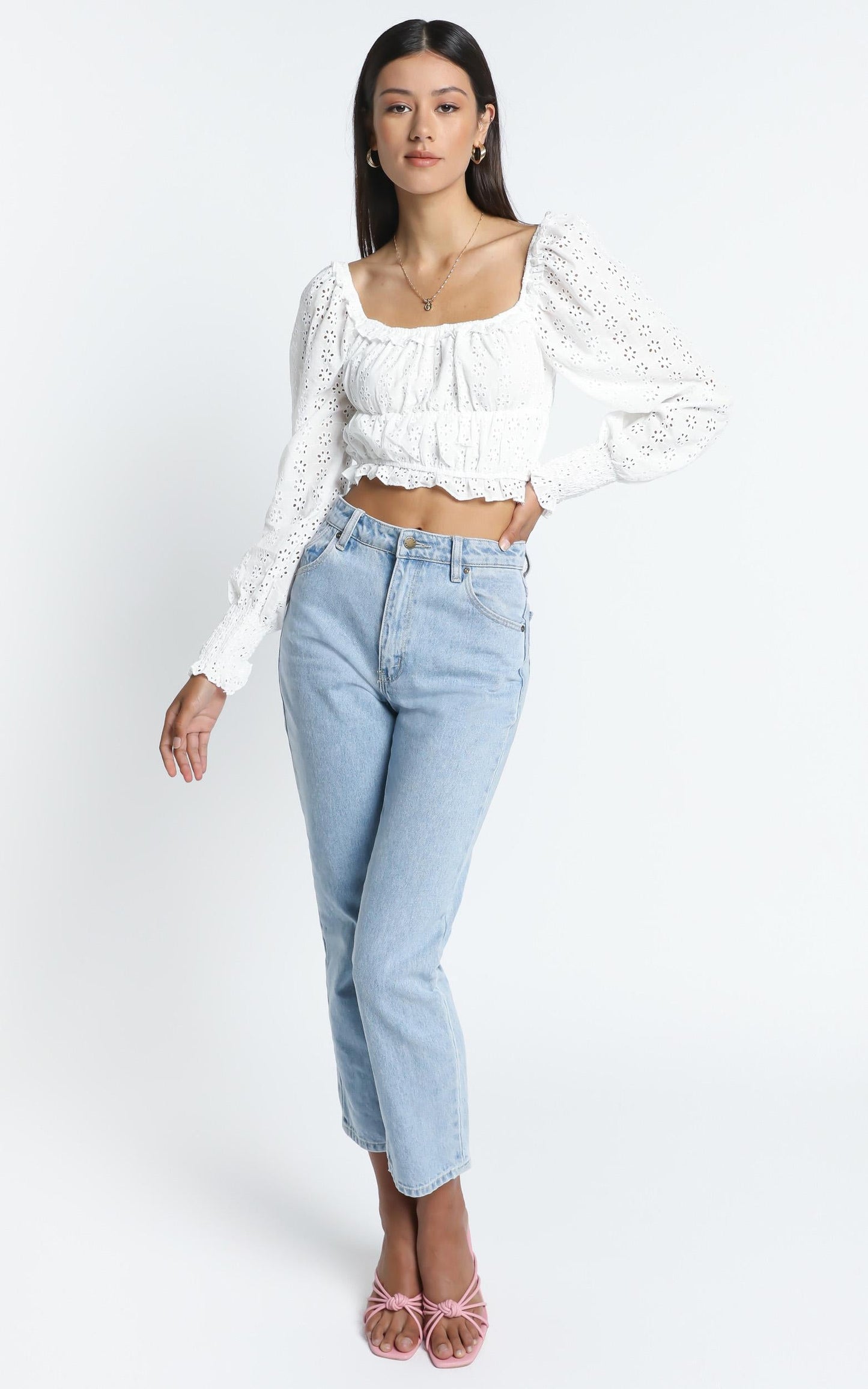 Maceline Embroidery Top in White