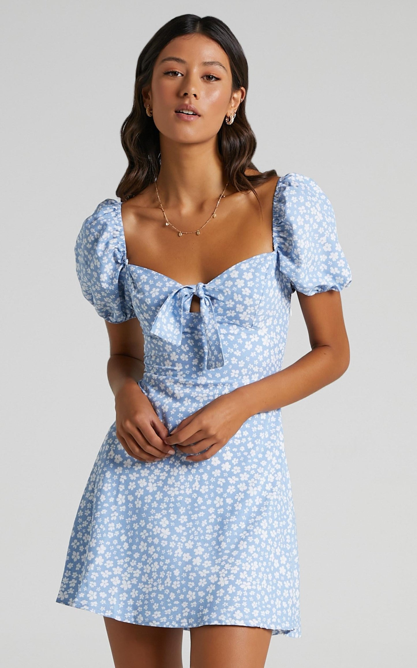 Macy A-Line Mini Dress in Blue Print
