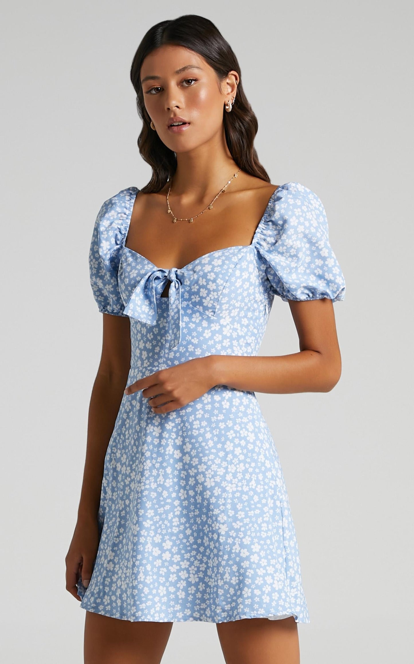 Macy A-Line Mini Dress in Blue Print