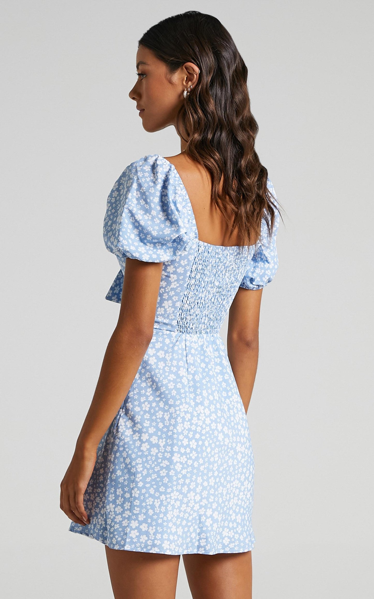 Macy A-Line Mini Dress in Blue Print