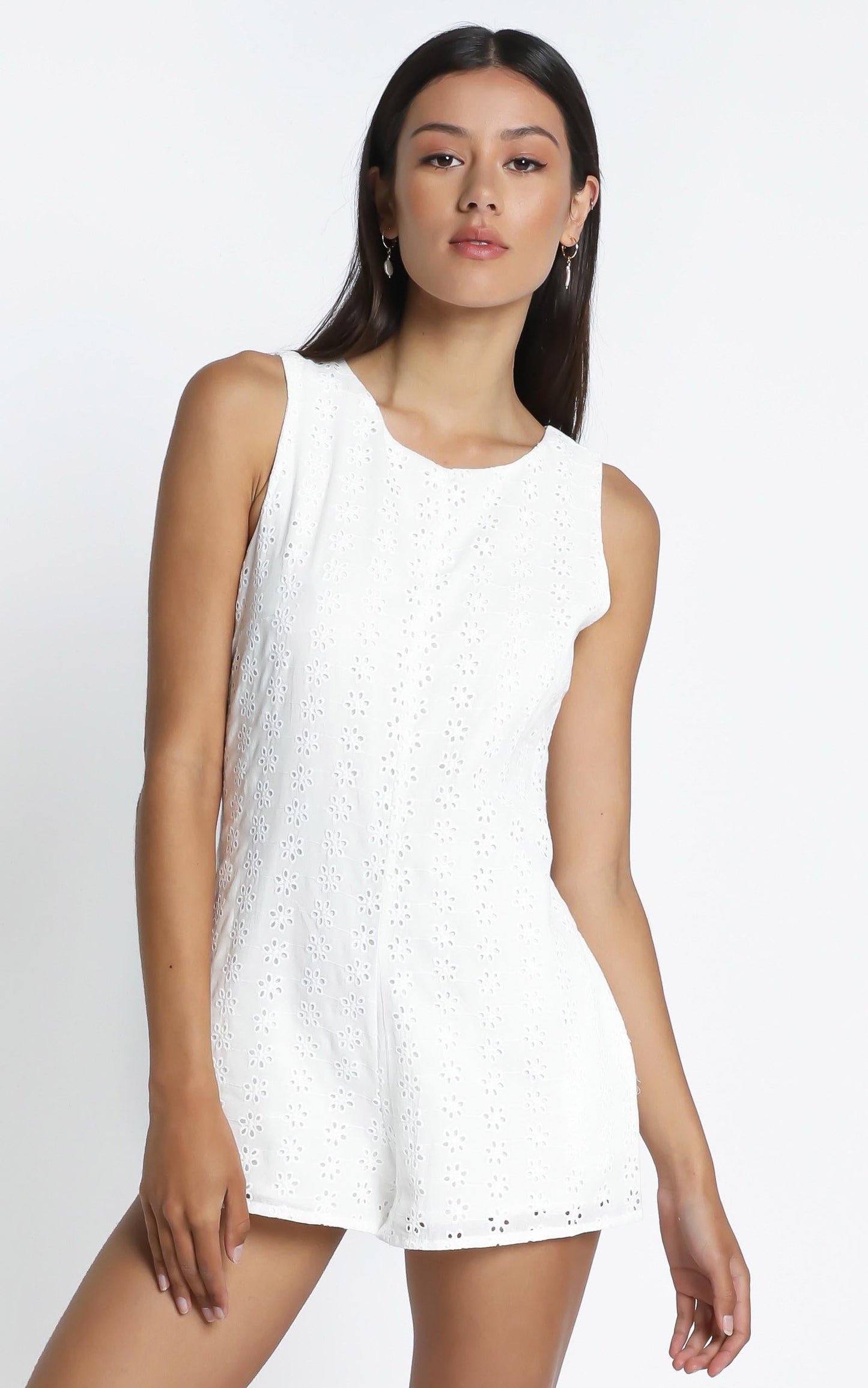Mael Embroidery Playsuit in White