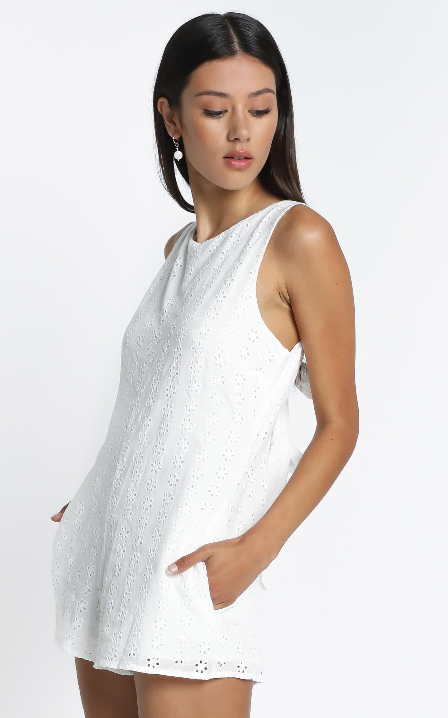 Mael Embroidery Playsuit in White