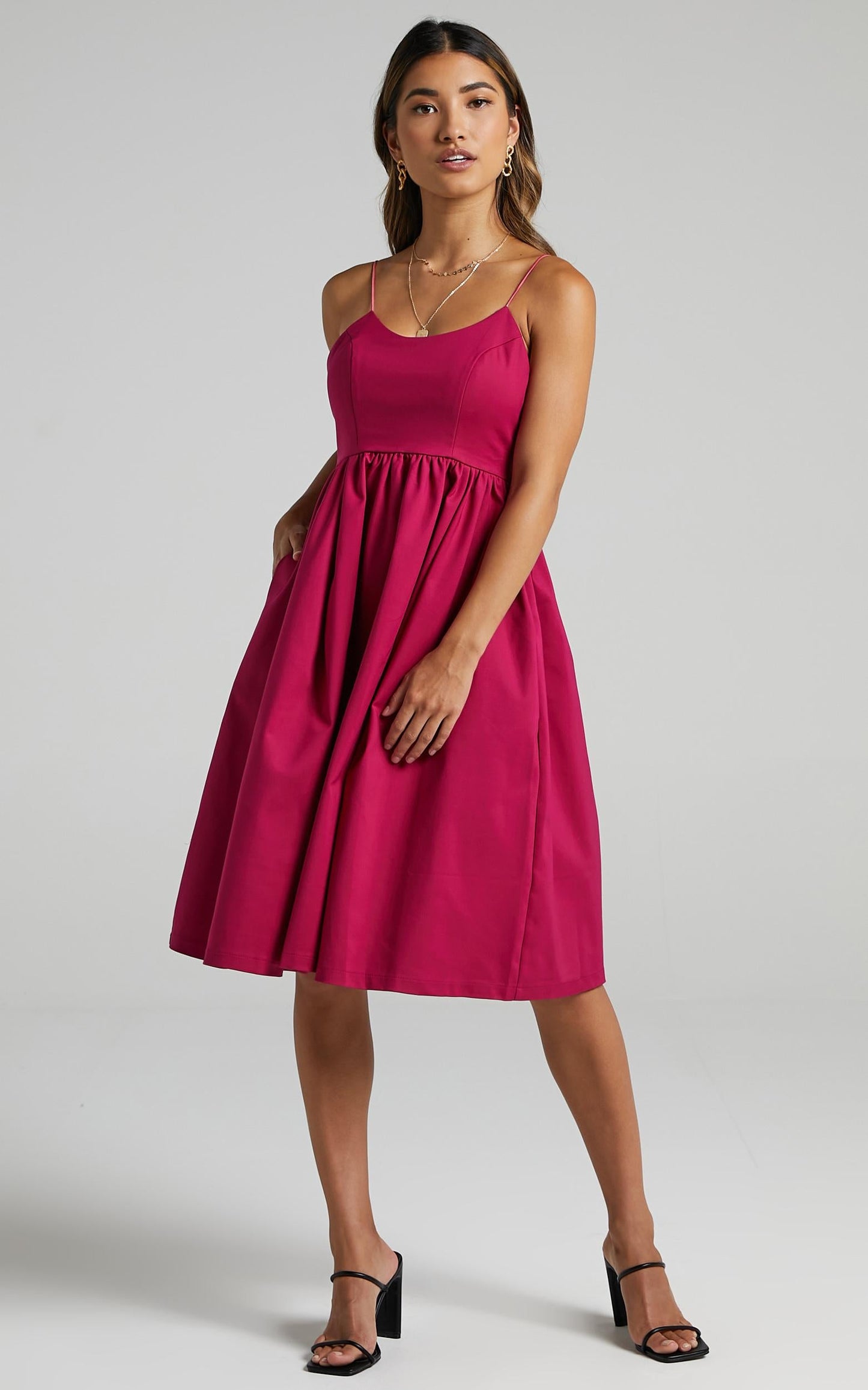 Wild Nights A-line Spaghetti Strap Dress in Magenta