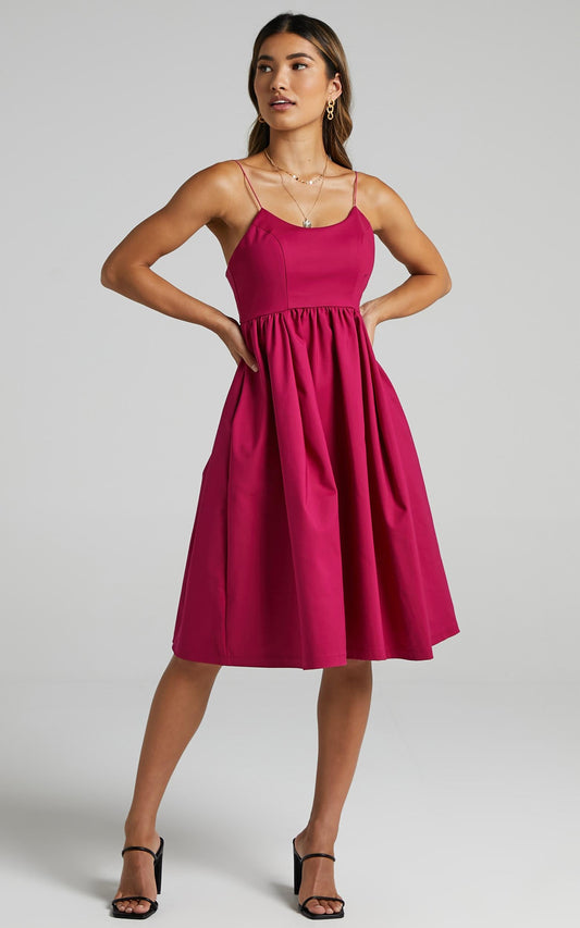 Wild Nights A-line Spaghetti Strap Dress in Magenta