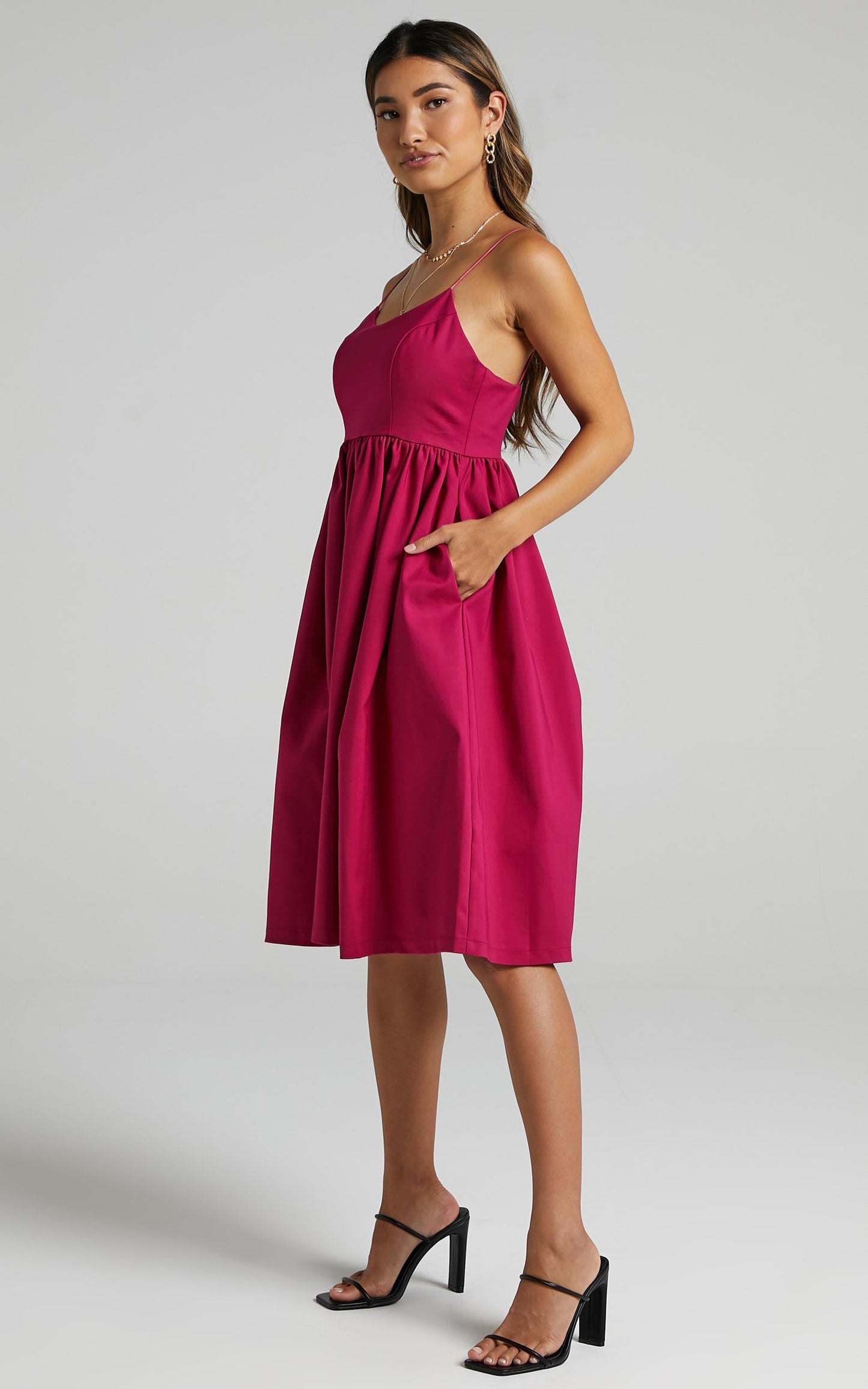 Wild Nights A-line Spaghetti Strap Dress in Magenta