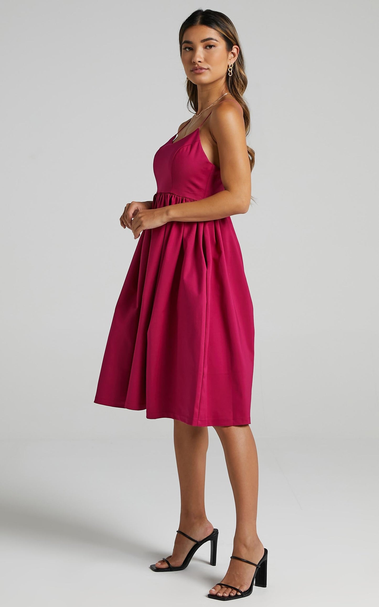 Wild Nights A-line Spaghetti Strap Dress in Magenta