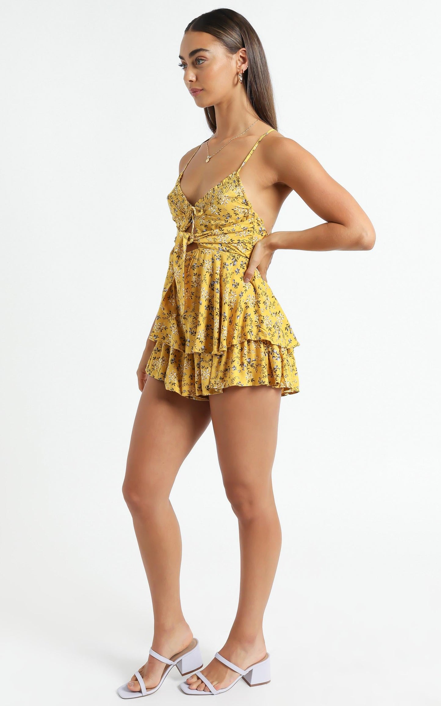 Maggie Playsuit in Yellow Floral