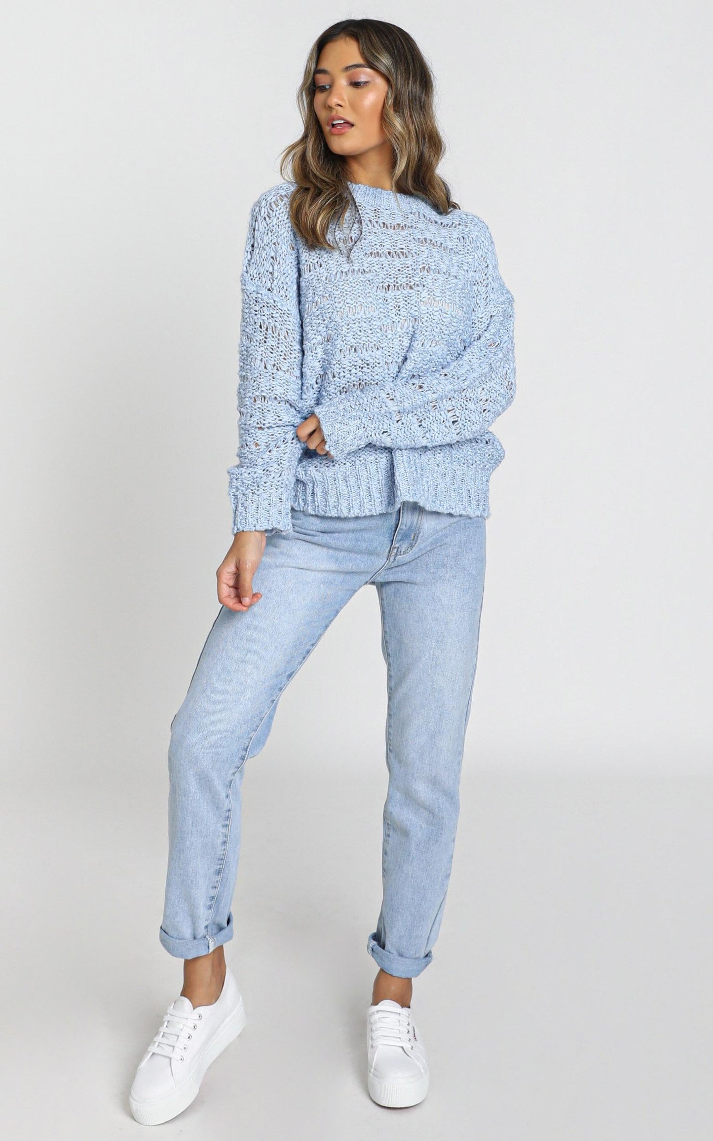 Margie Textured Knit Jumper in Blue