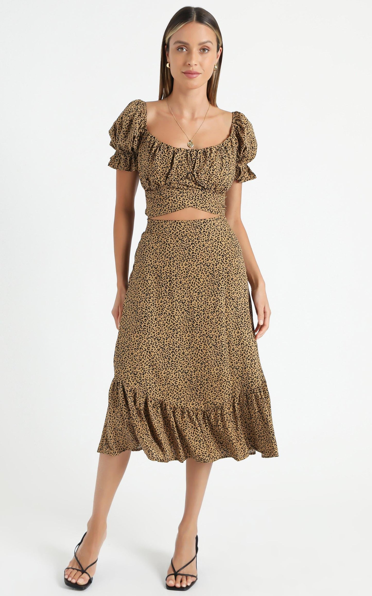 Maurie Two Piece Set in Tan Leopard Print