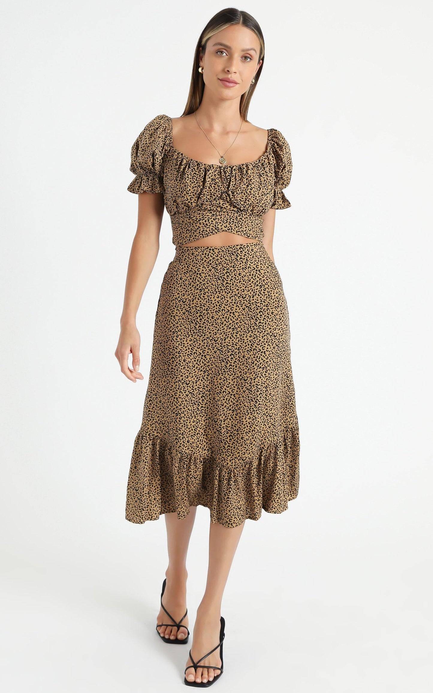 Maurie Two Piece Set in Tan Leopard Print