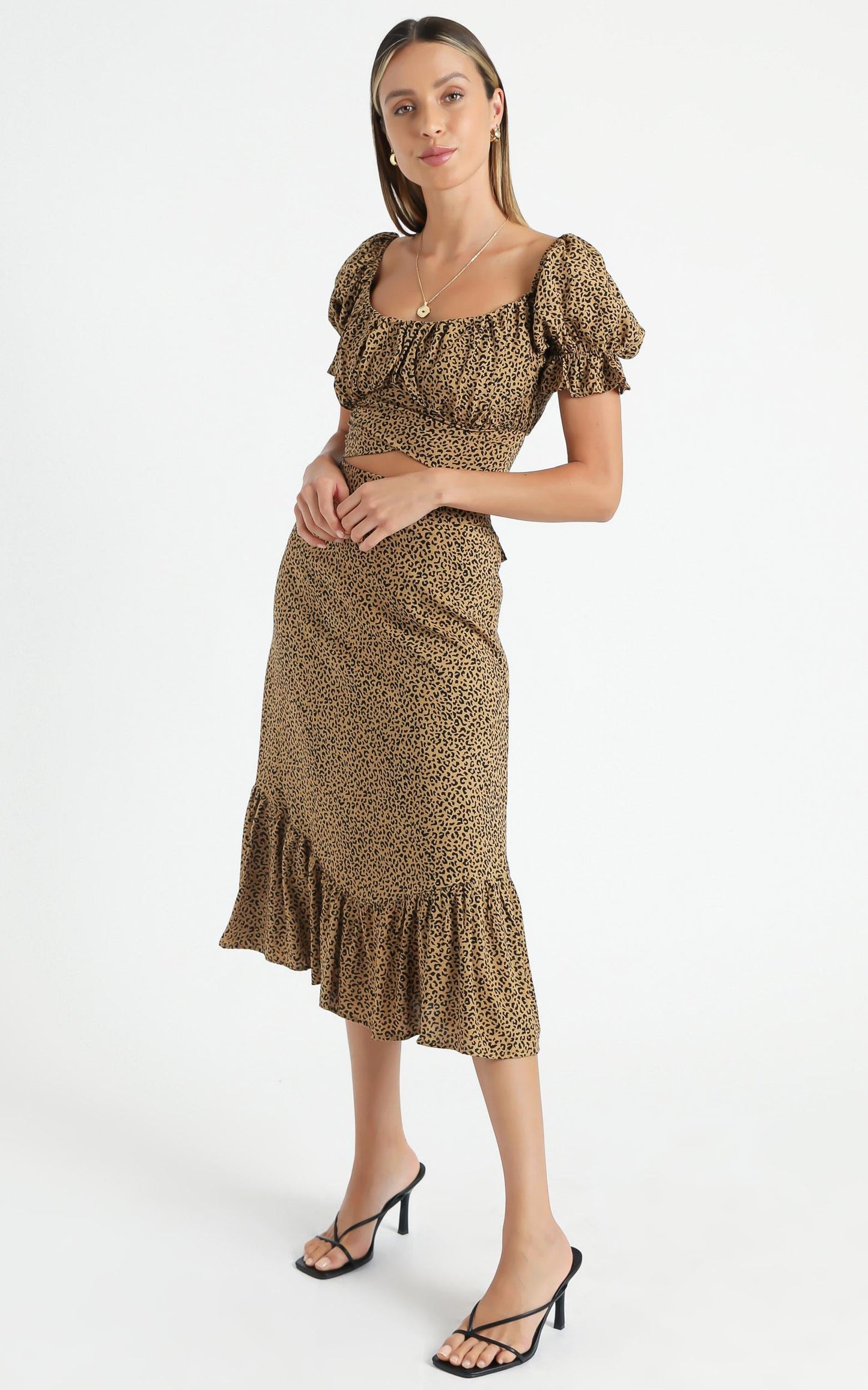 Maurie Two Piece Set in Tan Leopard Print