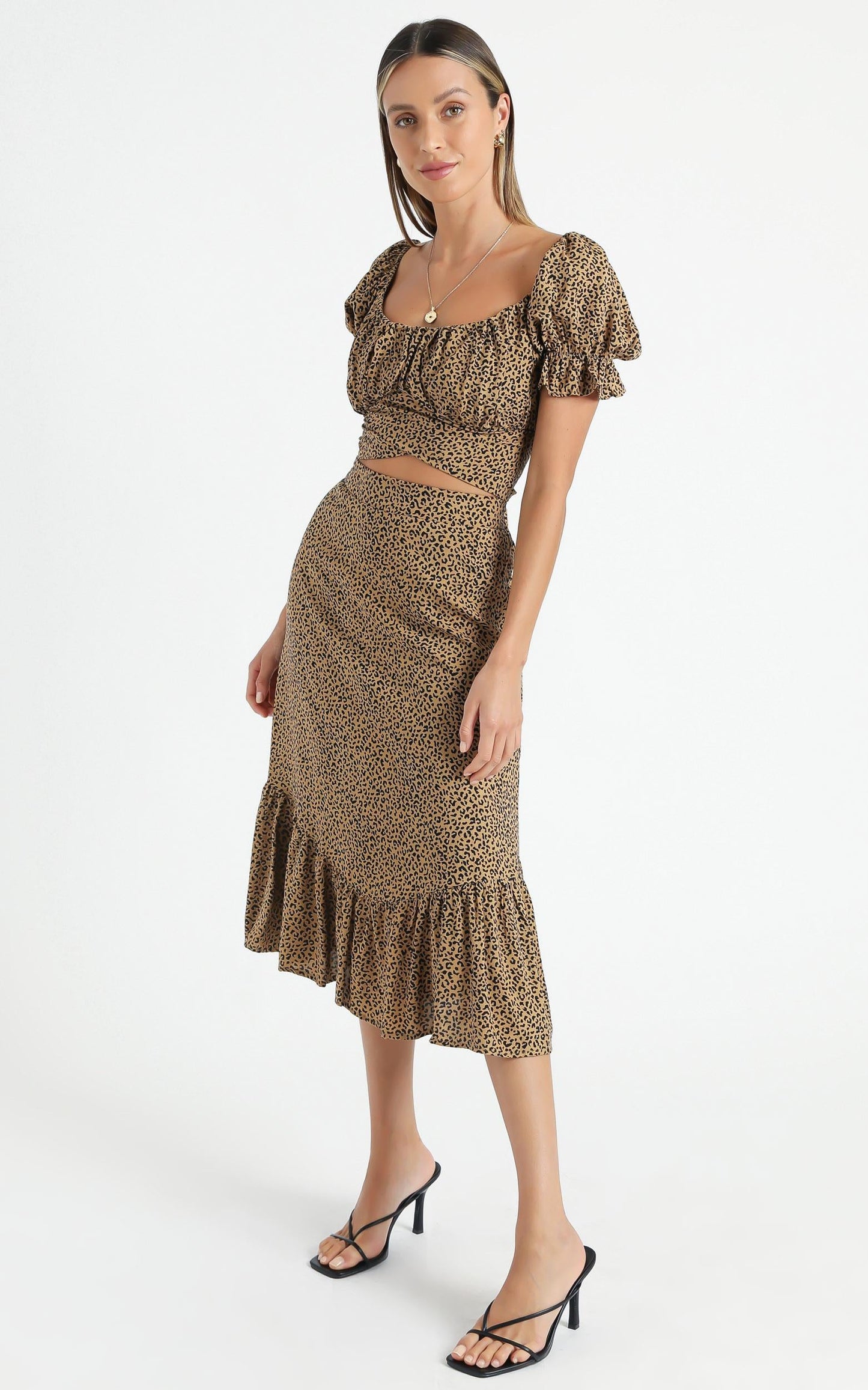 Maurie Two Piece Set in Tan Leopard Print