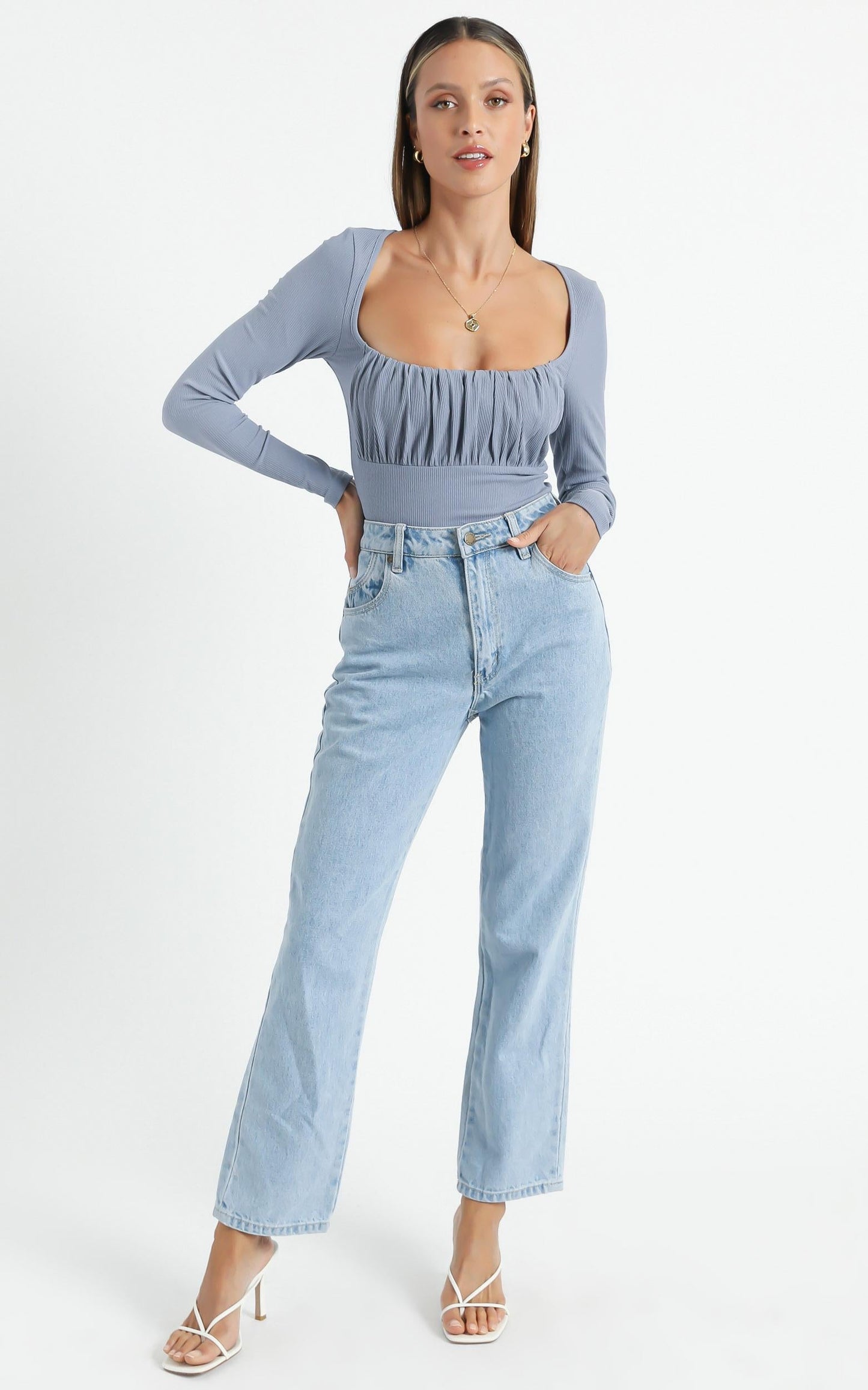 Maya Longsleeve Top in Dusty Blue
