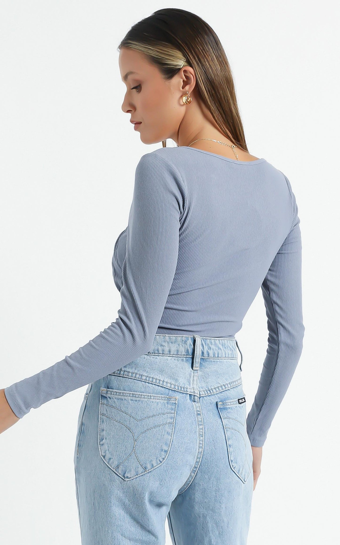 Maya Longsleeve Top in Dusty Blue