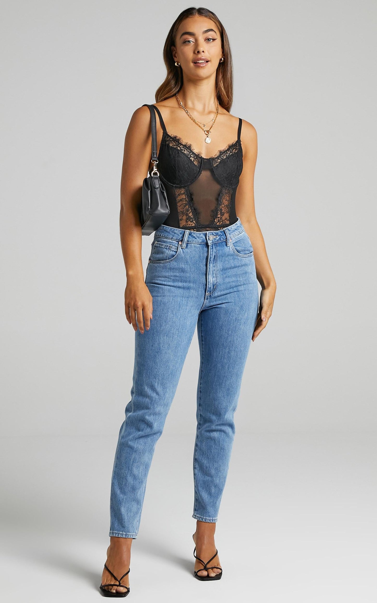 Melisa Panelled bodysuit in Black Lace