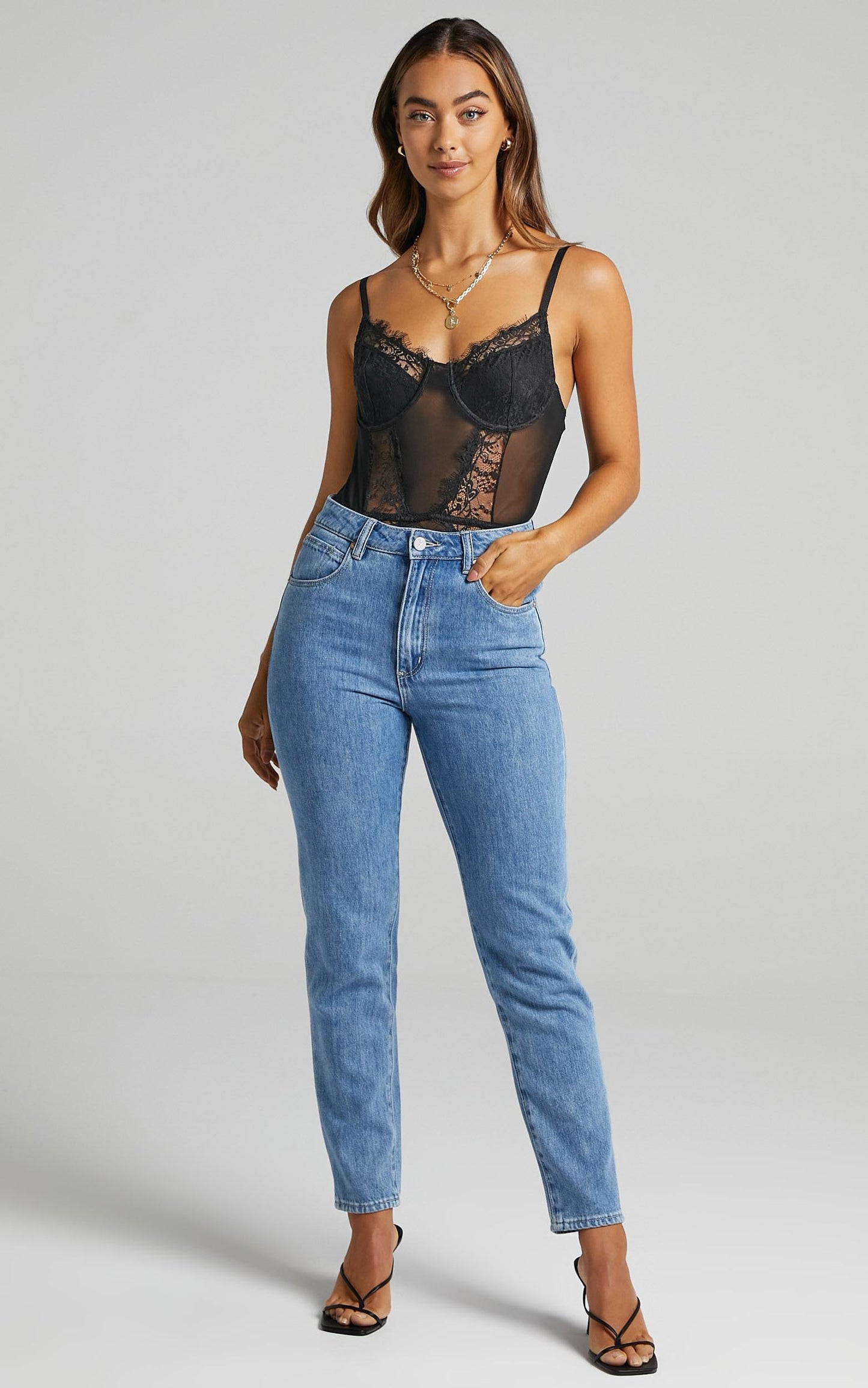 Melisa Panelled bodysuit in Black Lace