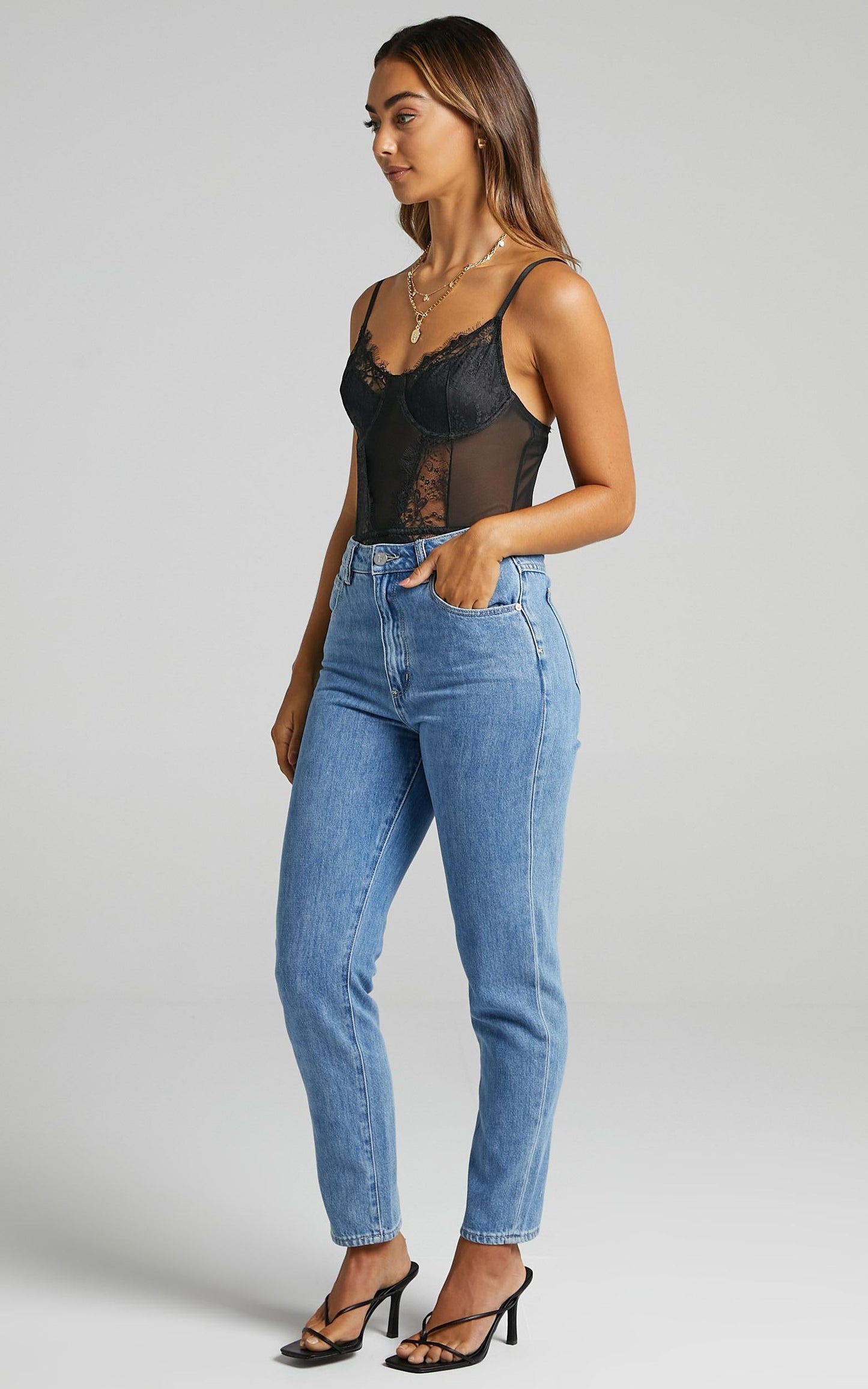 Melisa Panelled bodysuit in Black Lace