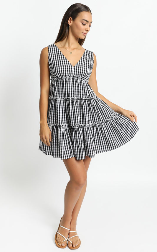 Millie Dress in Black Gingham Check