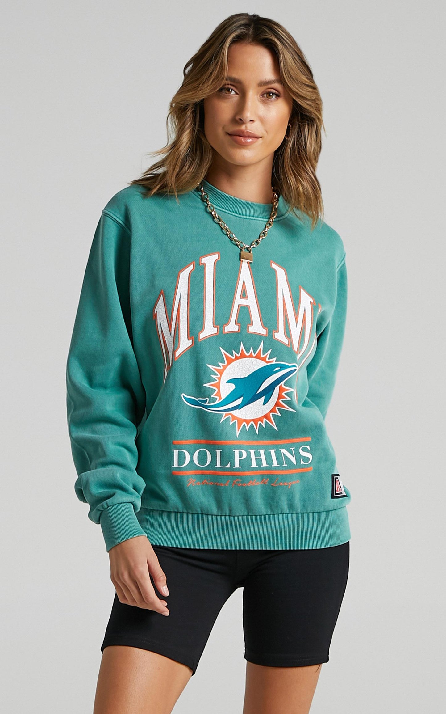 Majestic - WMS Vintage NFL Arch Crew Dolphin in Teal