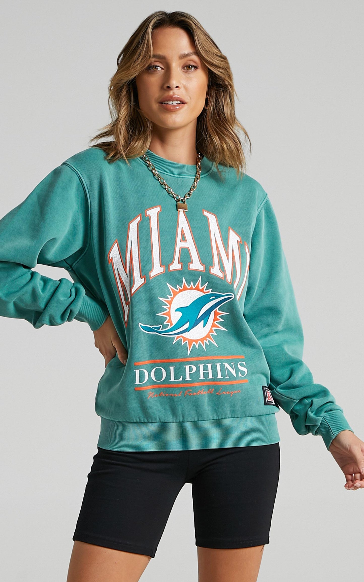 Majestic - WMS Vintage NFL Arch Crew Dolphin in Teal