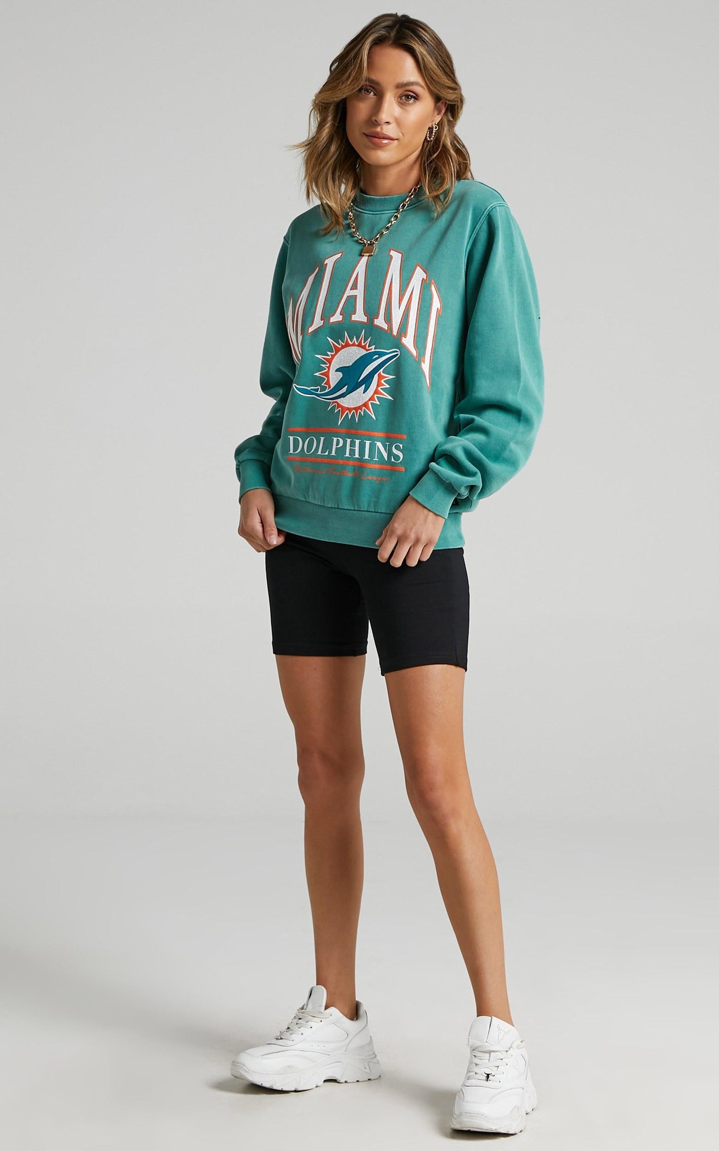 Majestic - WMS Vintage NFL Arch Crew Dolphin in Teal