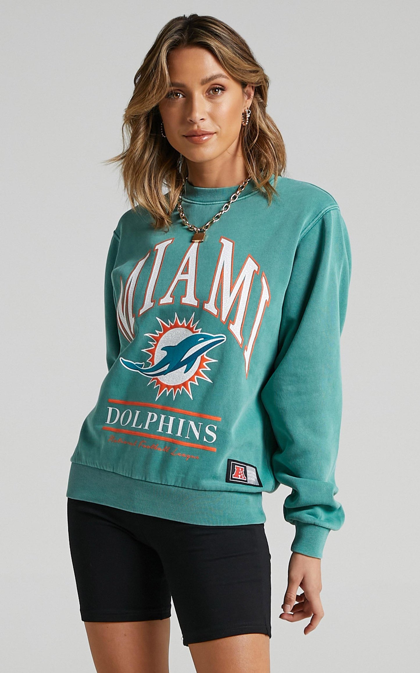 Majestic - WMS Vintage NFL Arch Crew Dolphin in Teal