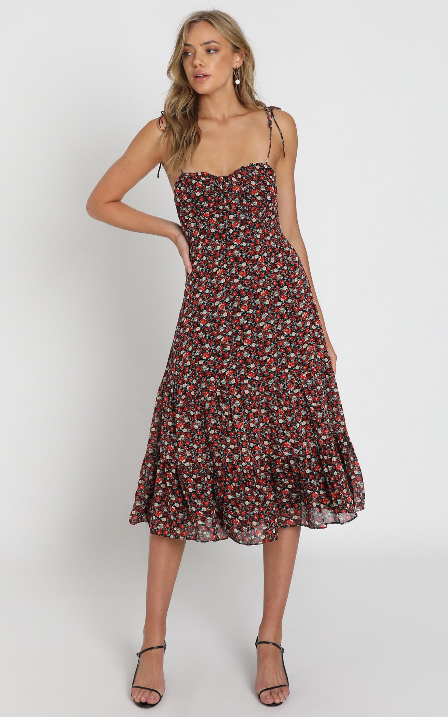 Monaco Sweetheart Midi Dress in Black Floral