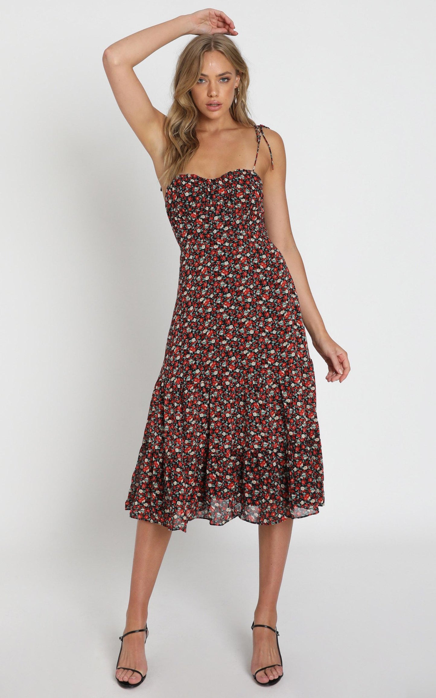 Monaco Sweetheart Midi Dress in Black Floral