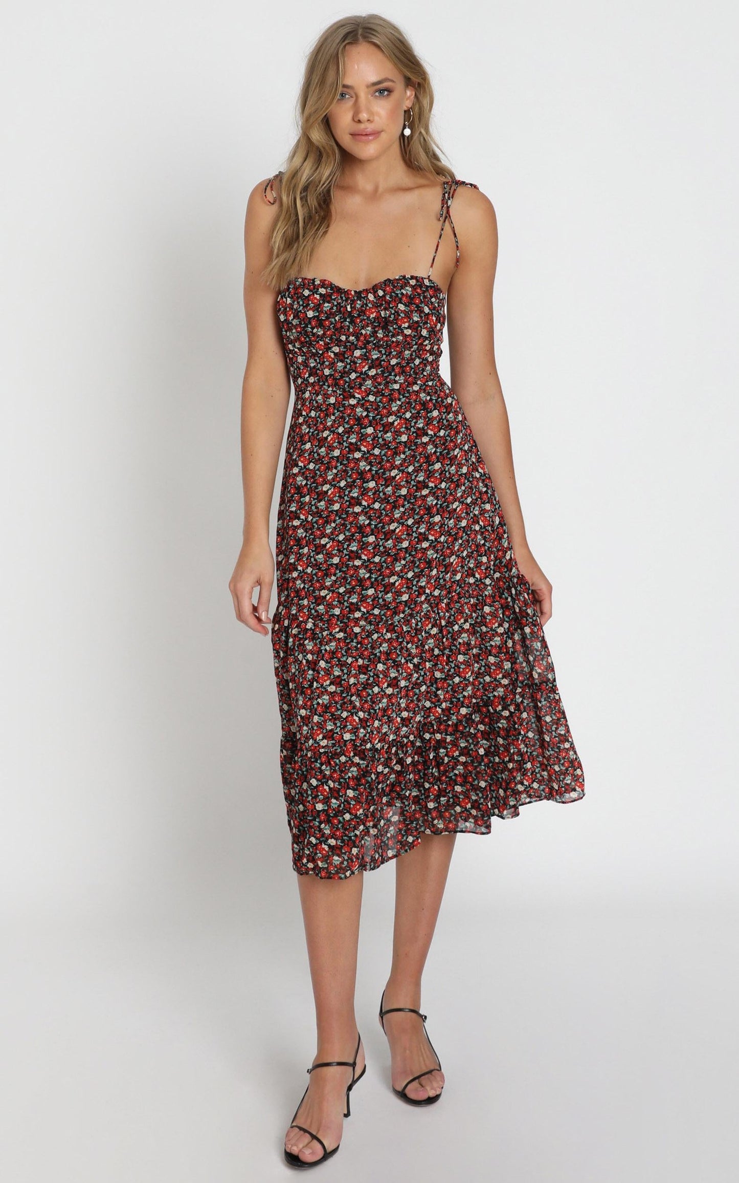 Monaco Sweetheart Midi Dress in Black Floral