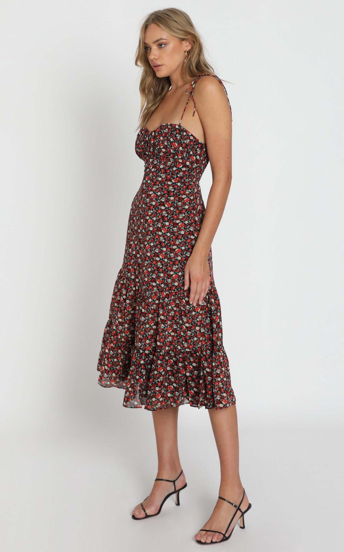 Monaco Sweetheart Midi Dress in Black Floral
