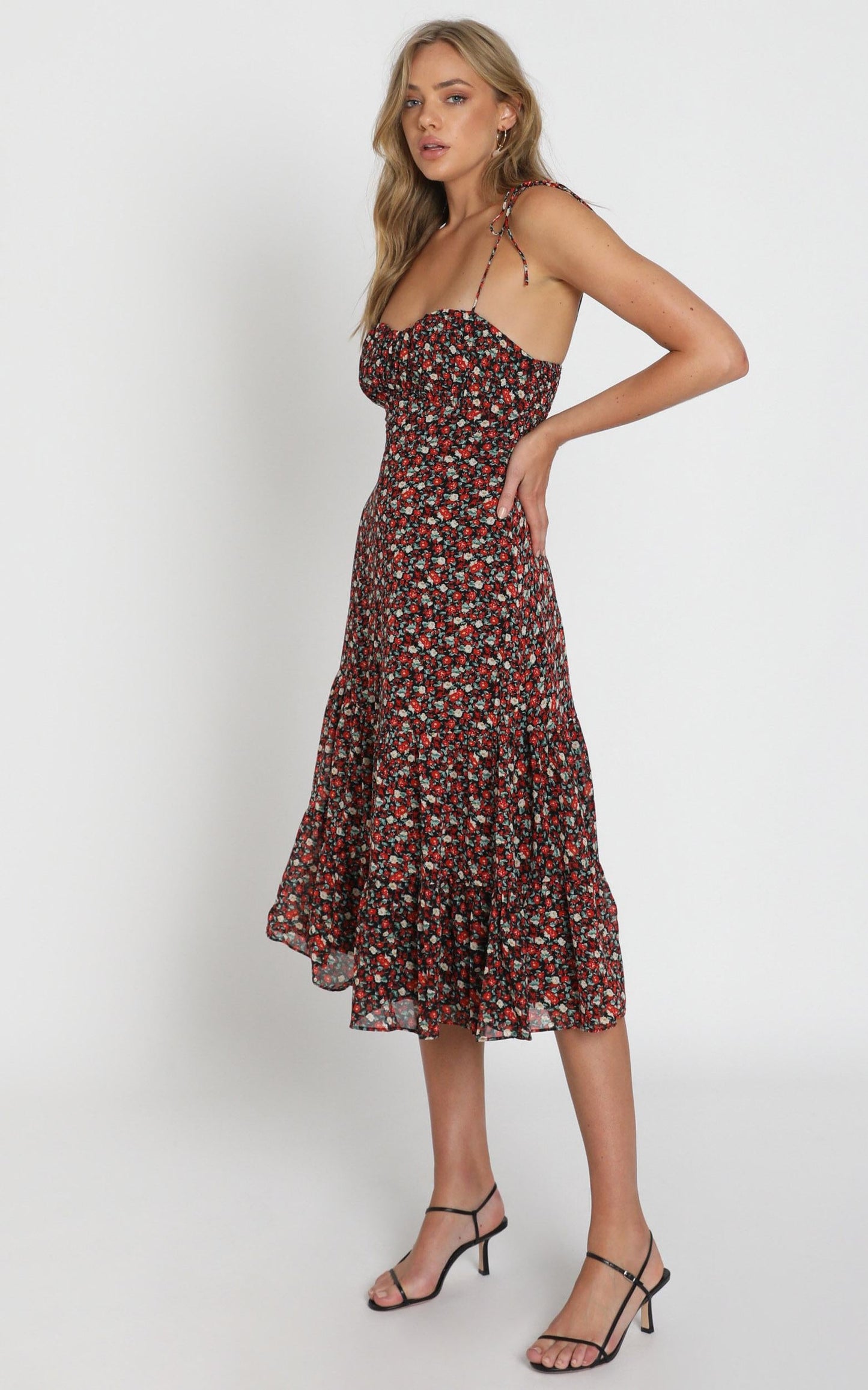 Monaco Sweetheart Midi Dress in Black Floral