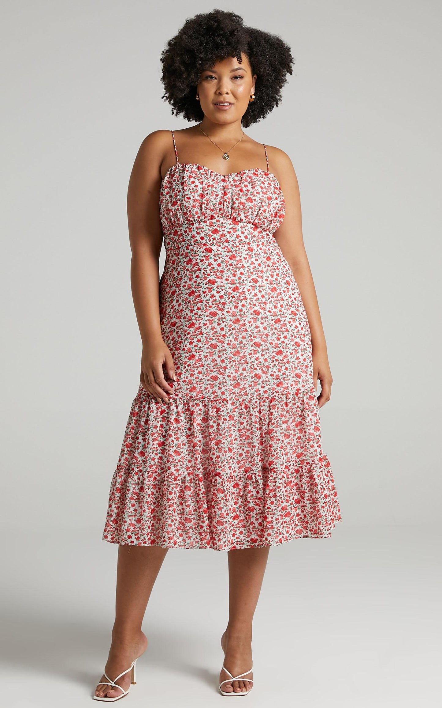 Monaco Sweetheart Midi Dress in White Floral