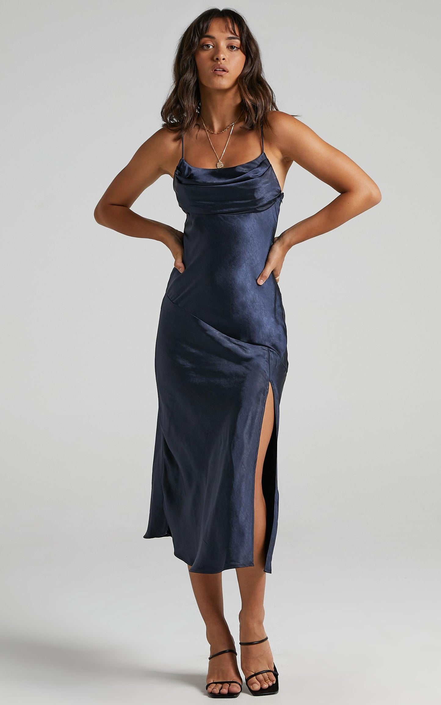Monica Dress in Navy Satin